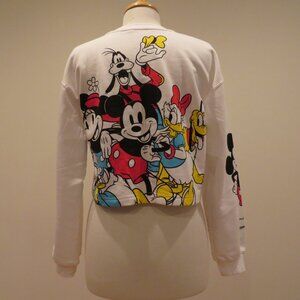 Women Medium White Sweatshirt Mickey Mouse Cropped Minnie Daisy Pluto Goofy Gang